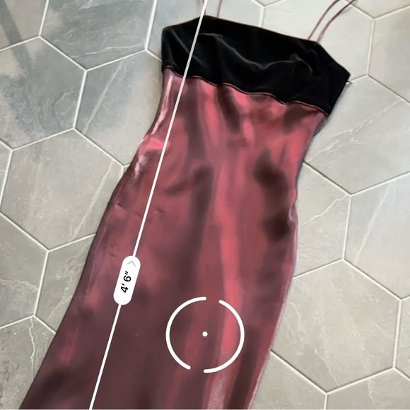 VTG 90s Dark Red Metallic & Velvet Empire Waist Formal Prom Princess Dress Gown - Picture 13 of 13